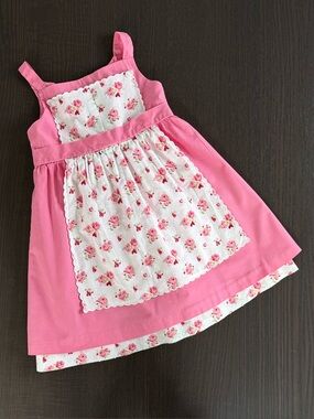 Janie and Jack Pink Floral Apron-Accent Dress